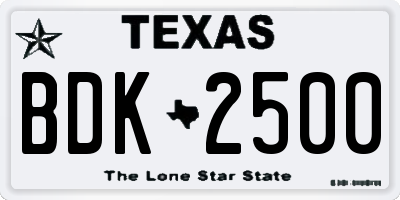 TX license plate BDK2500