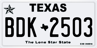 TX license plate BDK2503