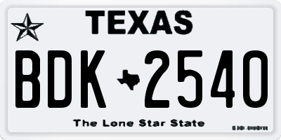 TX license plate BDK2540