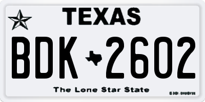 TX license plate BDK2602