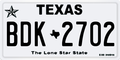 TX license plate BDK2702