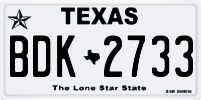 TX license plate BDK2733