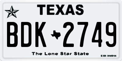 TX license plate BDK2749
