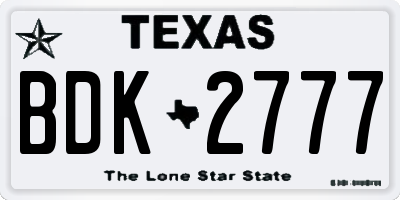 TX license plate BDK2777