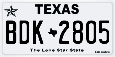 TX license plate BDK2805