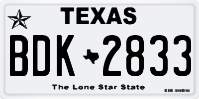 TX license plate BDK2833