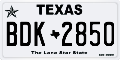 TX license plate BDK2850