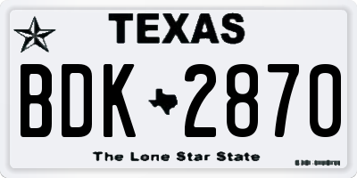 TX license plate BDK2870