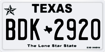 TX license plate BDK2920