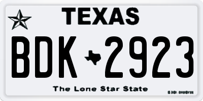 TX license plate BDK2923