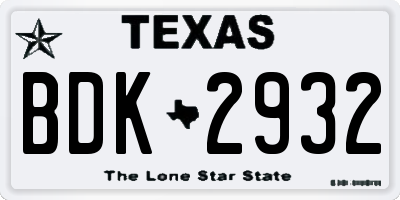 TX license plate BDK2932
