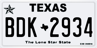 TX license plate BDK2934
