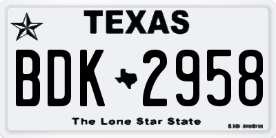 TX license plate BDK2958