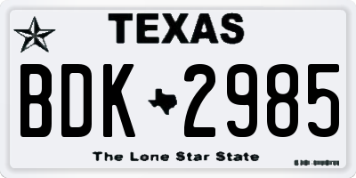 TX license plate BDK2985
