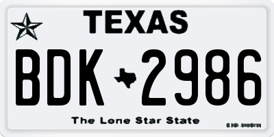 TX license plate BDK2986