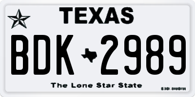 TX license plate BDK2989
