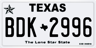 TX license plate BDK2996