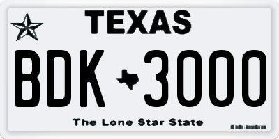 TX license plate BDK3000