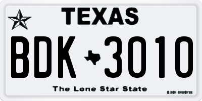 TX license plate BDK3010