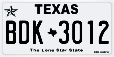 TX license plate BDK3012