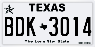 TX license plate BDK3014