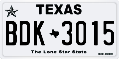 TX license plate BDK3015