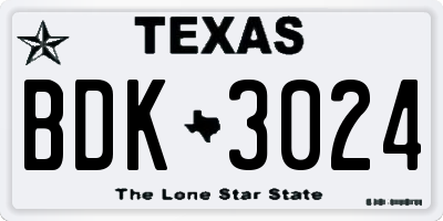 TX license plate BDK3024