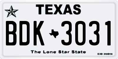 TX license plate BDK3031
