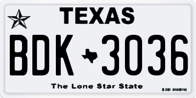 TX license plate BDK3036