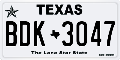 TX license plate BDK3047