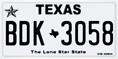 TX license plate BDK3058