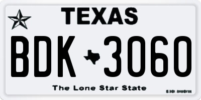 TX license plate BDK3060