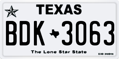 TX license plate BDK3063