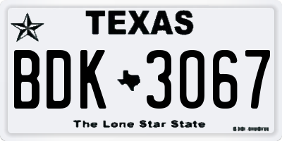 TX license plate BDK3067