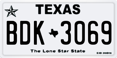 TX license plate BDK3069