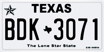 TX license plate BDK3071