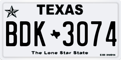 TX license plate BDK3074