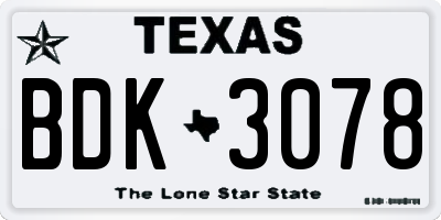 TX license plate BDK3078