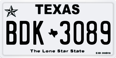 TX license plate BDK3089