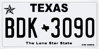 TX license plate BDK3090