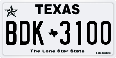 TX license plate BDK3100