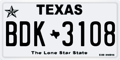 TX license plate BDK3108