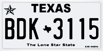 TX license plate BDK3115
