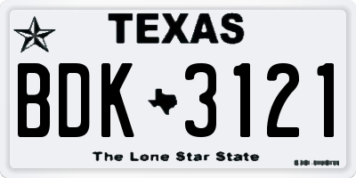 TX license plate BDK3121
