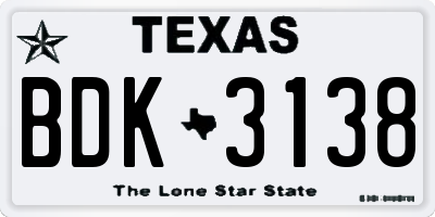 TX license plate BDK3138