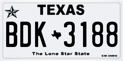 TX license plate BDK3188
