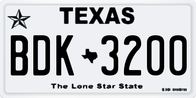 TX license plate BDK3200