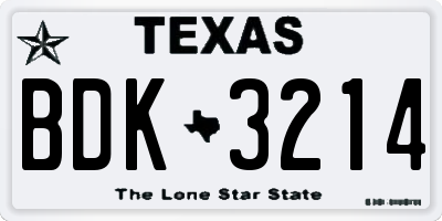 TX license plate BDK3214