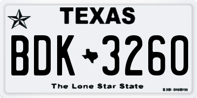 TX license plate BDK3260