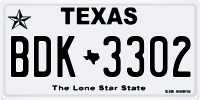 TX license plate BDK3302